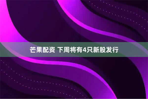 芒果配资 下周将有4只新股发行